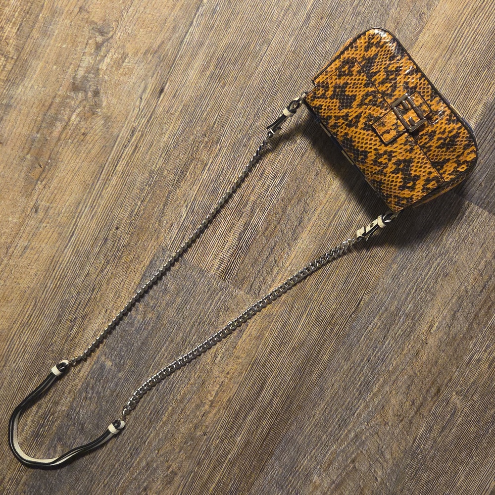 Fendi Flowerland Brown python Baguette Crossbody 3D Floral Snakeskin Chain Strap - Picture 1 of 16
